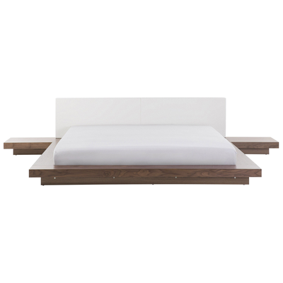 Wasserbett Weiß und Braun Kunstleder / MDF-Platten mit Wasserbettmatratze 180 x 200 cm 2 Nachttische Japanisch Schlafzim