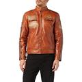 Mens Real Soft Leather Racing Biker Jacket Vintage Urban Retro Look 3 Colours [Rust,2XL]