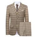 Hanayome Men's 3 Pc Business Suit Plaid Formal Tuxedo Casucal Separate Pant Set -Brown 40