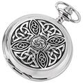 Woodford Mens Celtic Floral Chrome Plated Double Full Hunter Skeleton Pocket Watch - Silver/Black