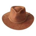 B&S Premium Leather Fedora - Wide Brim Hat Leather - Water Resistant - Tan (Size 58)