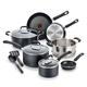 T-fal Experience Nonstick Cookware Set 12 Piece Induction Oven Safe 350F Pots and Pans, Dishwasher Safe Black