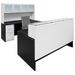 Emerge Glass Top U-Shaped Reception Workstation w/Drawers, Hutch, & LED Light - 71" x