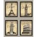 Trendy Popular Landmark Postcard Travel Prints; Paris Rome London Pisa;; Four 8x10-Inch Black Framed Fine Art Prints; Ready to hang!