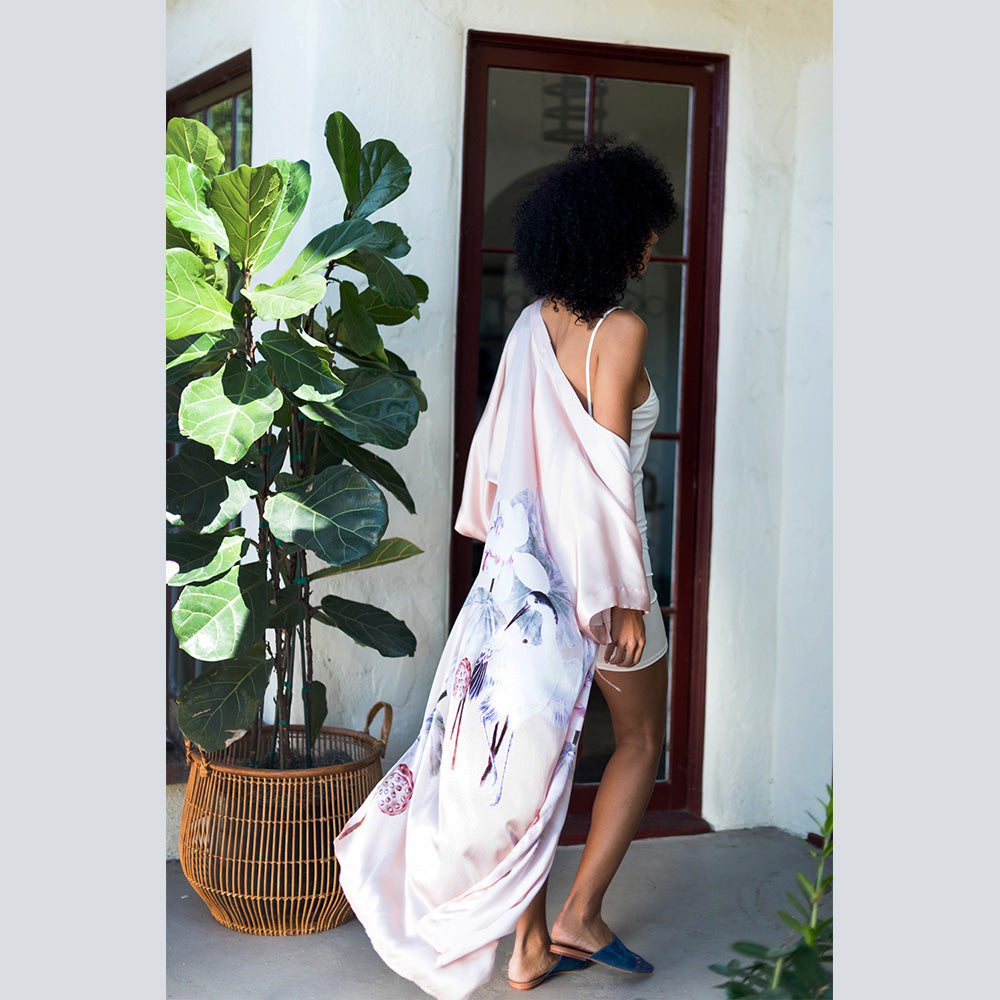 KIM+ONO Kimono Robe | Silk Kuren Long Kimono Robe | Silk | Dusty Pink | Long
