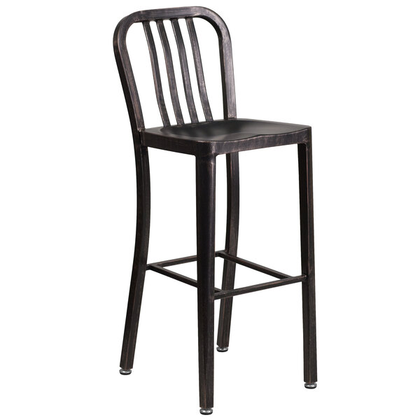 Flash Furniture CH-61200-30-BQ-GG Black-Antique Gold Metal Outdoor Bar Height Chair