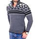 Reslad RS-3110 Men's Knitted Crew Neck Zip Winter Jumper for Men Norwegian Sweater, charcoal, XXL