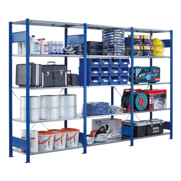 SCHULTE Lagertechnik Steckregal - Anbauregal, 100 x 40 x 200 cm, verzinkt/blau grau, 100x200x40 cm