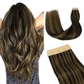 Googoo Tape in Hair Extensions Dark Brown Mixed Light Brown Tape Hair Extensions Straight Remy Human Hair 20pcs 50g