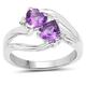 The Amethyst Ring Collection: Sterling Silver Amethyst Twin Heart & Diamond Engagement Ring (size V)