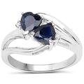 The Sapphire Ring Collection: Sterling Sapphire Twin Heart & Diamond Engagement Ring (size O)
