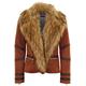 Ladies Long Sleeve Faux Fur Collar Wool Lined Suede PVC Stripe Biker Jacket [Camel, UK 10]