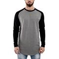 Blackskies Baseball Long Sleeve Men's T-Shirt | Curved Oversized Fashion Longline Basic Raglan L/S Long Tee - Grey-Black X-Large XL