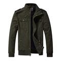 WenVen Men's Military Jacket Outdoor Windbreaker Jacket Casual Cotton Coat Classic Full-Zip Jackets Military Green L