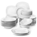 MALACASA Dinner Sets, 48-Piece Porcelain Plates and Bowls Set with 12-Piece Bowls/Dinner Plates/Dessert Plates/Deep Dinner Plates, Service for 12, Series Elisa, Light Grey White