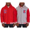 Men's JH Design Red/Gray LA Clippers Two-Tone Reversible Fleece Hooded Jacket