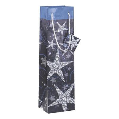 5 Flaschen-Geschenktaschen mit Weihnachtsmotiv blau, Sigel, 10x35x8 cm