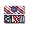 Happy Socks 4-Pack Stripe Box, farbenfrohe und fröhliche, Socken für Männer und Frauen, Blau-Rot-Weiß (36-40)