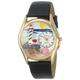 Whimsical Watches Lighthouse Black Leather and Goldtone Unisex Quartz Watch with White Dial Analogue Display and Multicolour Leather Strap C-1210012