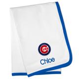 White Chicago Cubs Personalized Baby Blanket