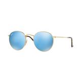 Ray-Ban ROUND METAL RB3447N Sunglasses 001/9O-50 - Shiny Gold Frame Light Blue Flash Lenses