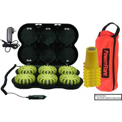 Powerflare 6-Position Cone Adapter Kit with Rechargeable 6-Pack of PowerFlare Lights Green LEDs Orange Shell CKT-PF6P-210R-G-O