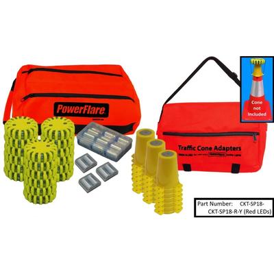 Powerflare 18-Position Cone Adapter Kit with 18-Pack Soft Pack of PowerFlare Lights Green LEDs Blue Shell CKT-SP18-G-BL