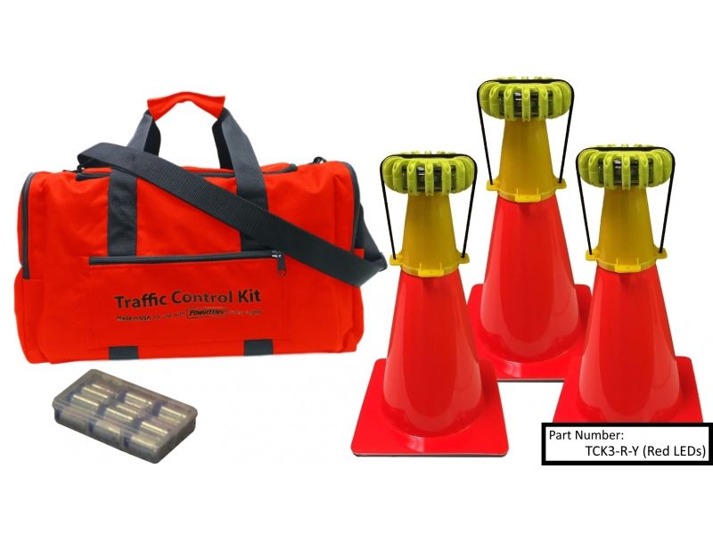 Powerflare 3-Position PowerFlare Traffic Control Kit Magnetic Amber LEDs Tan Shell TCK3M-A-T