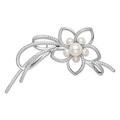 925 Sterling Silver Polished Rhodium Plated 4 7mm White Freshwater Cultured Pearl CZ Cubic Zirconia Simulated Diamond Flower Pin Jewelry Gifts for Women