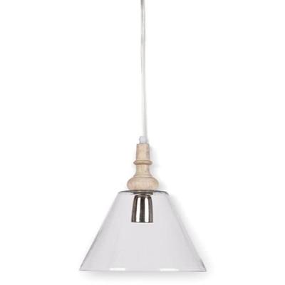 Gerson 93727 - 1 Light 10" x 11" (Medium Screw Base) Mango Wood Finial Glass Shade Plug-in Pendant Light Fixture