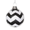 Vickerman 395431 - 4" Black / White Plastic Matte-Glitter Chevron Ball Christmas Tree Ornament (4 pack) (M143377)