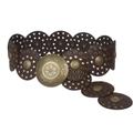 3 1/2" (90 mm) Wide Ladies Wide Boho Disc Concho Leather Belt, Brown | L - 45 END-TO-END