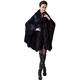 PLAER Women's Faux Fox Fur Trim Cape Wool Blend Cloak Winter Warm Coat Plus Size (Dark Blue)