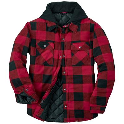 Men's Hooded Flannel Shirt Jacket (Size M) Red/Black, Cotton,Polyester
