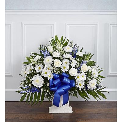 1-800-Flowers Everyday Gift Delivery Heartfelt Tribute Blue & White Floor Basket Arrangement Small