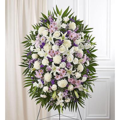 1-800-Flowers Flower Delivery Lavender & White Funeral Standing Spray Medium | Happiness Delivered To Their Door