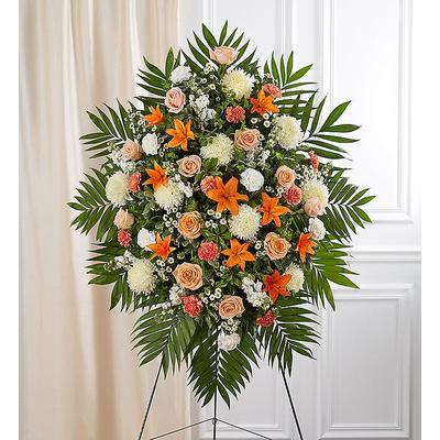 1-800-Flowers Flower Delivery Peach Orange & White Sympathy Standing Spray Medium | Happiness Delivered To Their Door