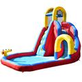 GYMAX Kids Bouncy Water Castle, Inflatable Water Park Jumper with Climbing Wall, Water Gun, Slide and Splash Pool, Carrying Bag