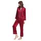 LilySilk Women's Silk Pyjamas Long Ladies Pajamas V Neck Trimmed 100% 22 Momme Pure Mulberry Silk Size 16/L Claret