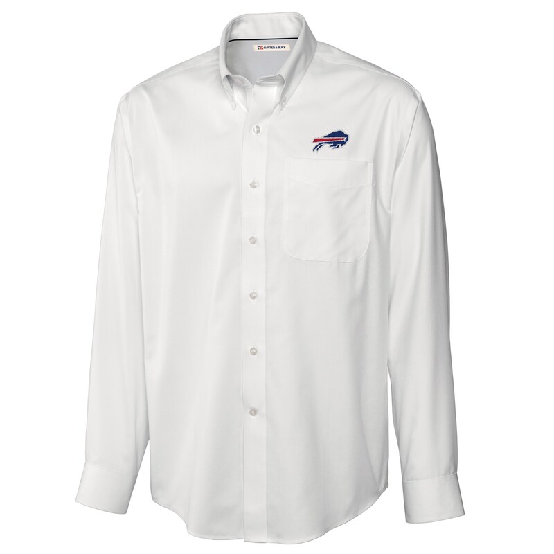 Men's Cutter & Buck White Buffalo Bills Big Tall Epic Easy Care Woven Long Sleeve Shirt