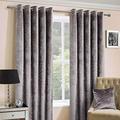 HOMESCAPES Silver Crushed Velvet Lined Curtain Pair 66 x 72 Inch Drop (167 x 182 cm) Luxury Heavy Weight Contemporary Neutral Eyelet Curtains