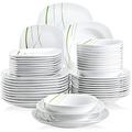 VEWEET 'Aviva' 48-Piece Dinner Set Ivory White Ceramic Green Lines Combination Sets Porcelain Tableware Set with Bowls Dessert Plates Soup Plates Dinner Plates Service for 12