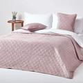 HOMESCAPES Dusky Pink Velvet Bedspread Quilted Geometric Throw for Double Bed - 200 x 200 cm