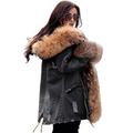 Roiii Women Ladies Fleece Lining Denim Coat Hooded Parka Winter Top Jacket Outwear 8-20 (12, Brown Gray)