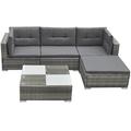 vidaXL Garden Lounge Set 5 Piece with Cushions Sun Bed Sun Lounger Rattan Lounge Bed Day Bed Chaise Lounge Outdoor Lounge Poly Rattan Grey