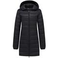 Wantdo Women's Hooded Jackets Packable Lightweight Down Jacket Windproof Long Warm Puffer Coats Winter Outdoor Insulated Travel Jackets Black XL
