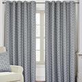 HOMESCAPES Grey Geometric Blackout Curtains Pair Width 167cm (66") x 182cm (72") Drop Genuine 3 Pass Blackout Lining Heavy Weight Jacquard Eyelet Curtain