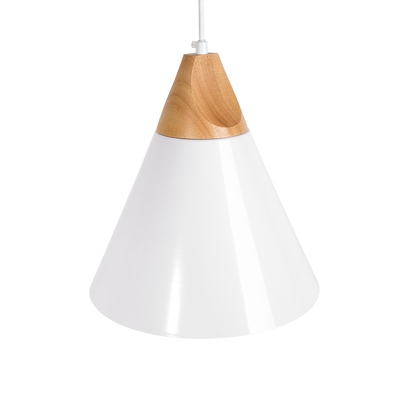 Hängeleuchte Weiß Metall und Holz mit Schirm in Kegelform Skandinavischer Stil für Wohnzimmer Esszimmer Kücheninsel