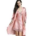 LSHARON Women's Sexy 100% Mulberry Silk Lace Pyjamas Sling Nightdress and Dressing Gown Set 19 Momme Pure Silk (S(Tag L), Pink)