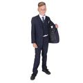 Cinda 5 Piece Navy Blue Checked Boy Suits Boys Wedding Suit Page Boy Suit 6-7 Years